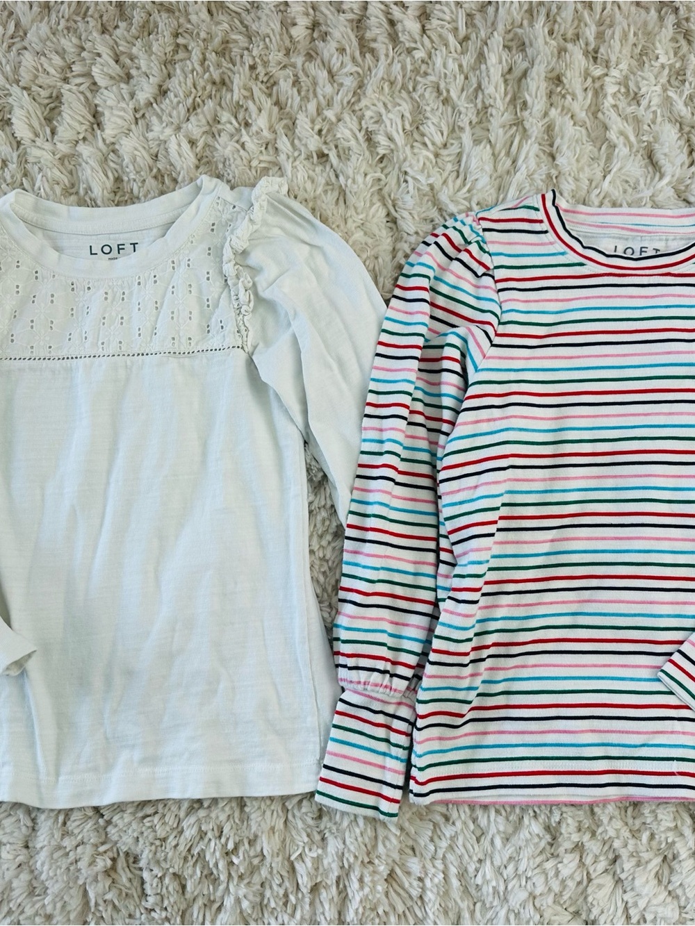 LOFT Kids White Eyelet Top & Striped Multicolor Long-Sleeve Tee